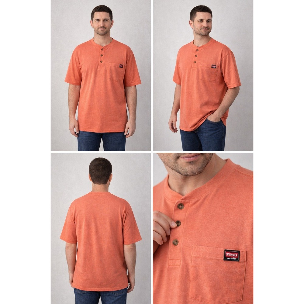 Wrangler Workwear Henley Shirt XL Coral‎ Relaxed Fit NWT